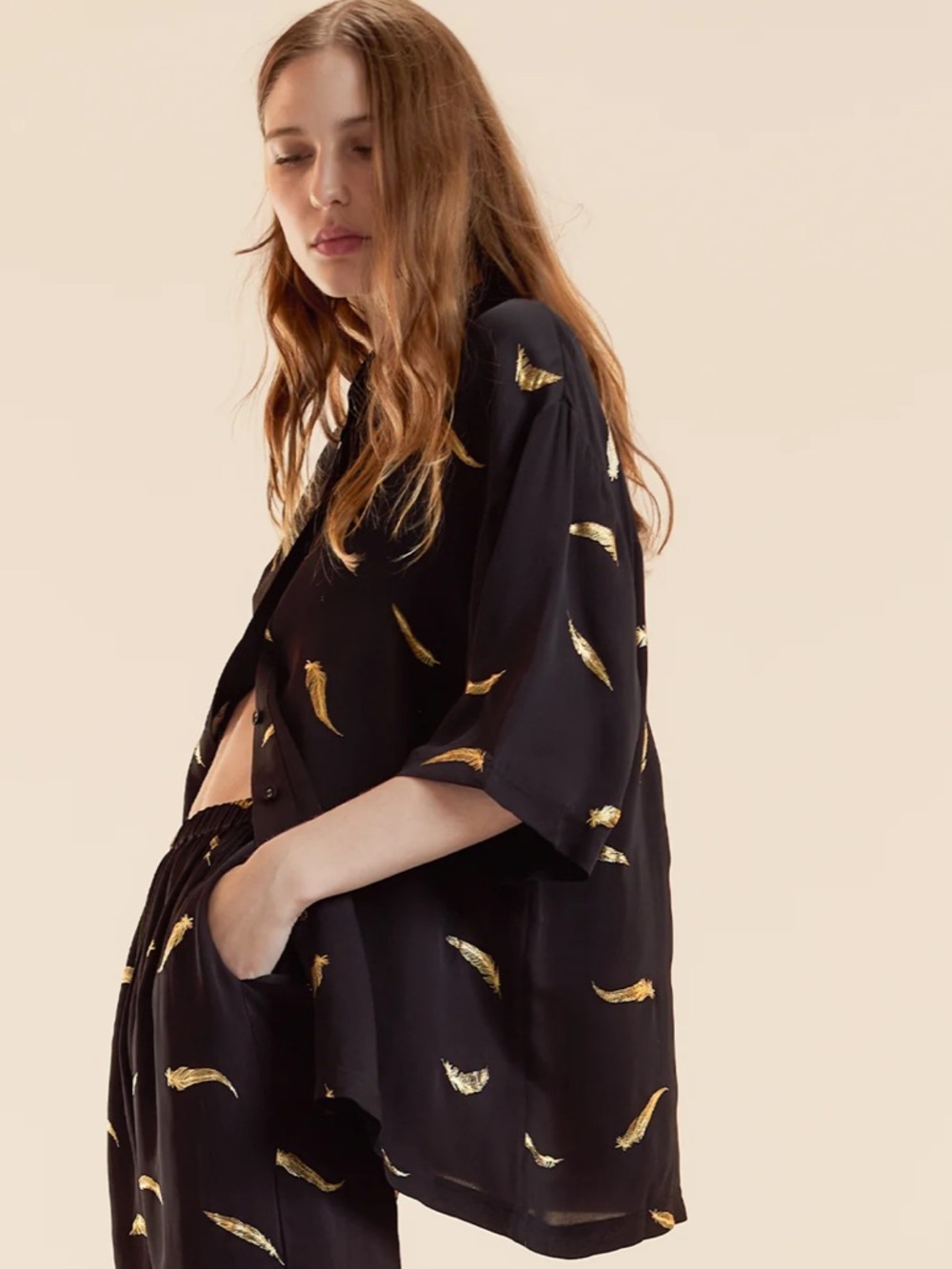 Cynthia Rowley Light As A Feather Camp Shirt Black NWT Size M - Picture 2 of 6